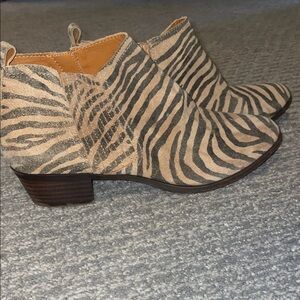 Lucky Brand Leather Zebra Pattern Ankle Boots